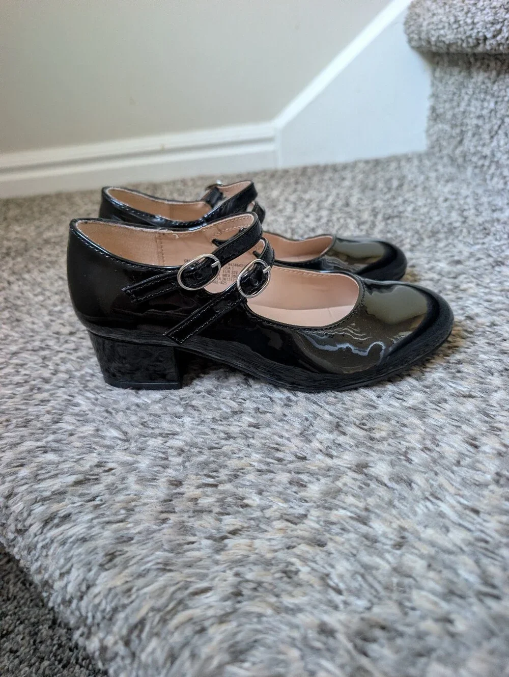 Girls Black Patent Leather Mary Jane Platform Heel Dress Shoes Size 1 Buckles